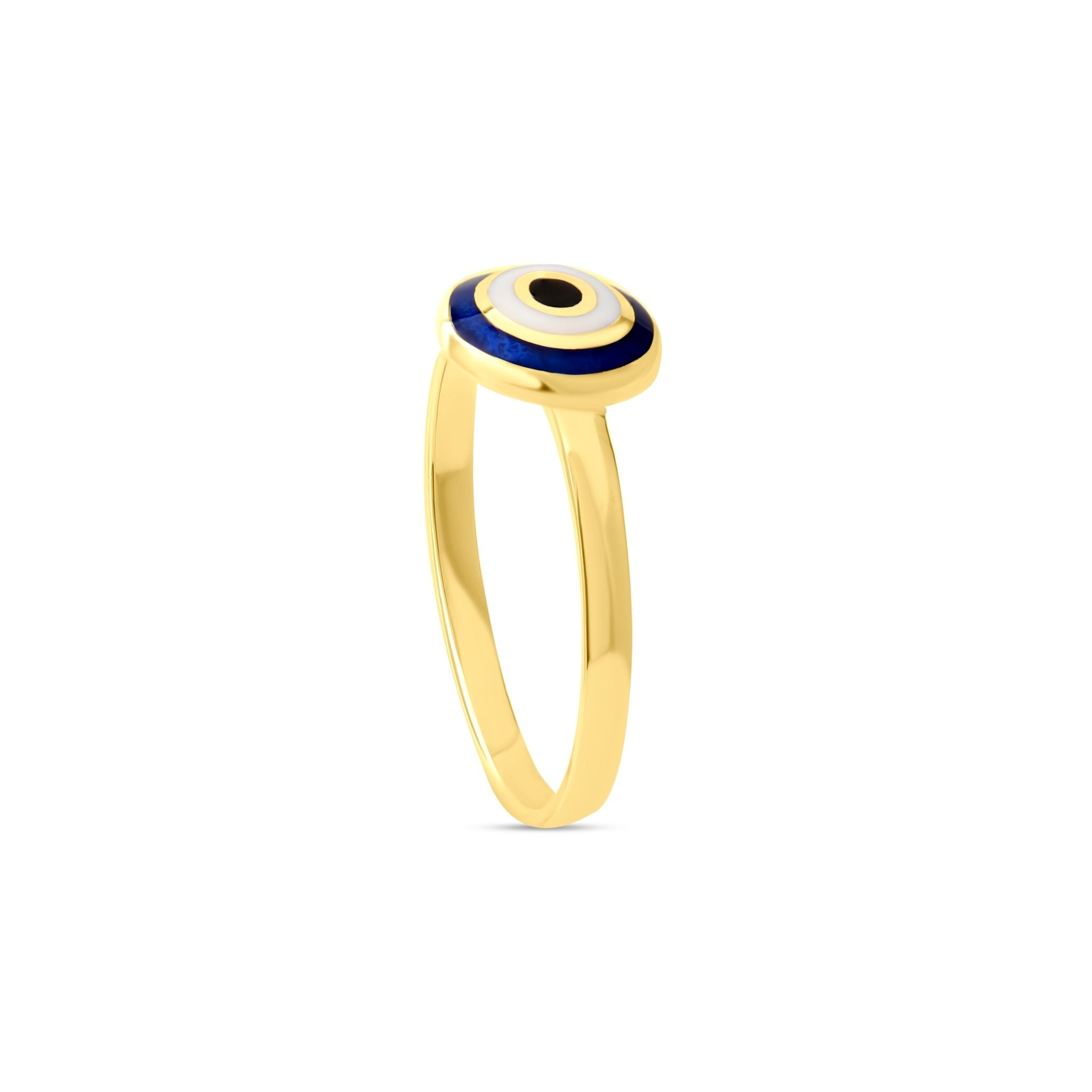 14ct Yellow Gold Dainty Enamel Round Evil Eye Ring - Kolié Fine Jewellery