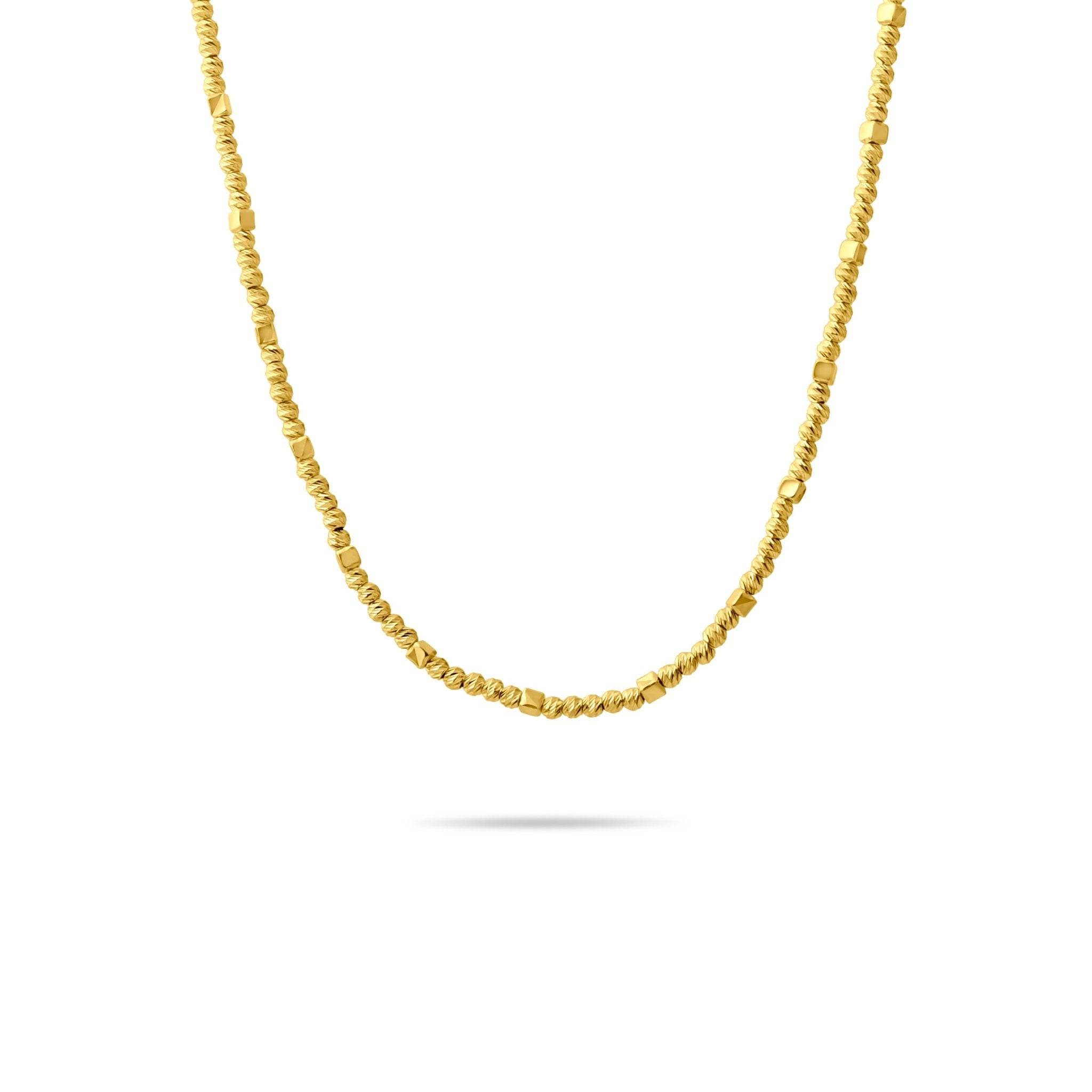 14ct Yellow Gold Diamond Cut Bead Station Necklace (45cm) - Kolié Fine Jewellery