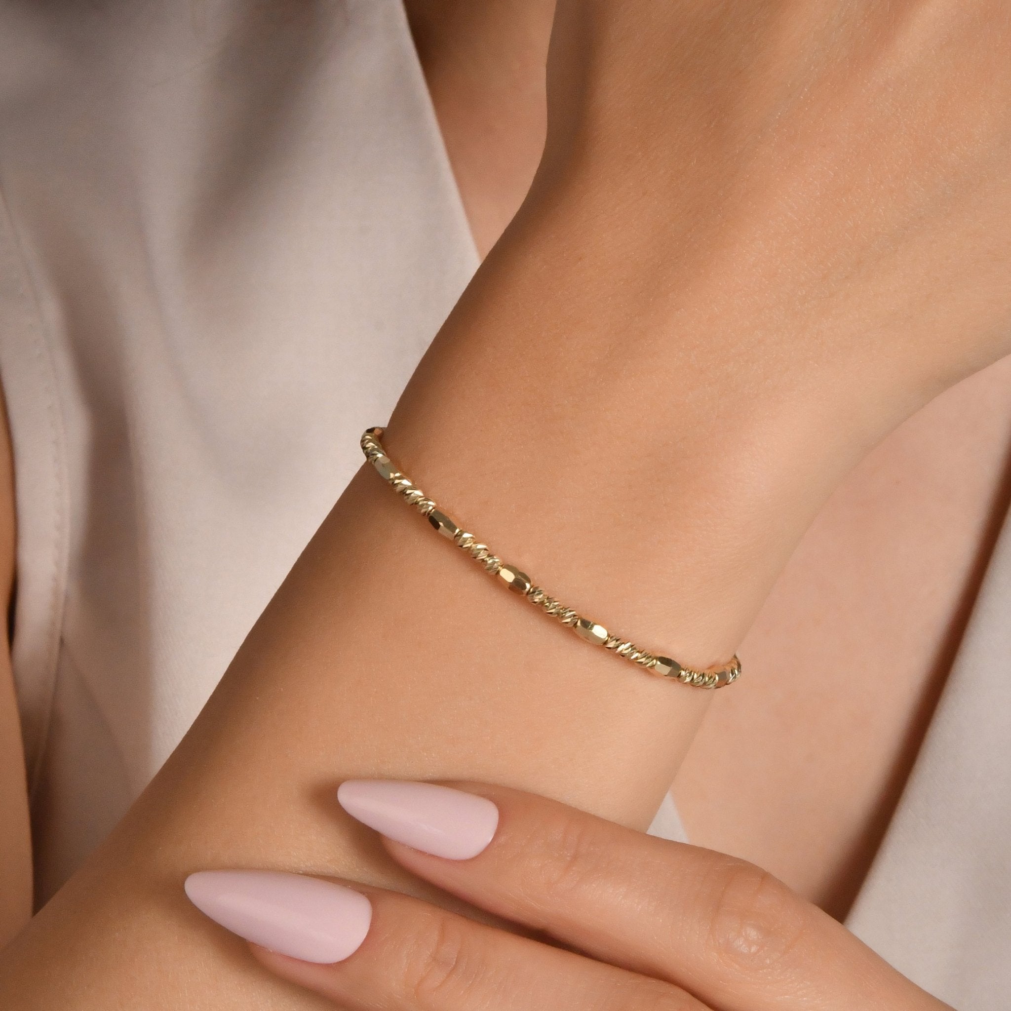 14ct Yellow Gold Diamond Cut & Polished Bead Station Bracelet - Kolié Fine Jewellery