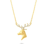 14ct Yellow Gold Diamond Cut Stag Necklace with Cubic Zirconia Antlers (42cm) - Kolié Fine Jewellery