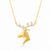 14ct Yellow Gold Diamond Cut Stag Necklace with Cubic Zirconia Antlers (42cm) - Kolié Fine Jewellery