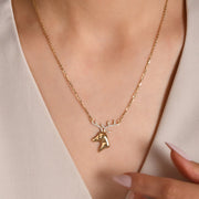 14ct Yellow Gold Diamond Cut Stag Necklace with Cubic Zirconia Antlers (42cm) - Kolié Fine Jewellery