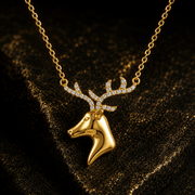 14ct Yellow Gold Diamond Cut Stag Necklace with Cubic Zirconia Antlers (42cm) - Kolié Fine Jewellery