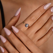 14ct Yellow Gold Enamel Oval Evil Eye Ring - Kolié Fine Jewellery