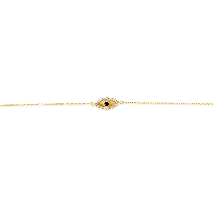 14ct Yellow Gold Evil Eye Bracelet with Cubic Zirconia Halo - Kolié Fine Jewellery