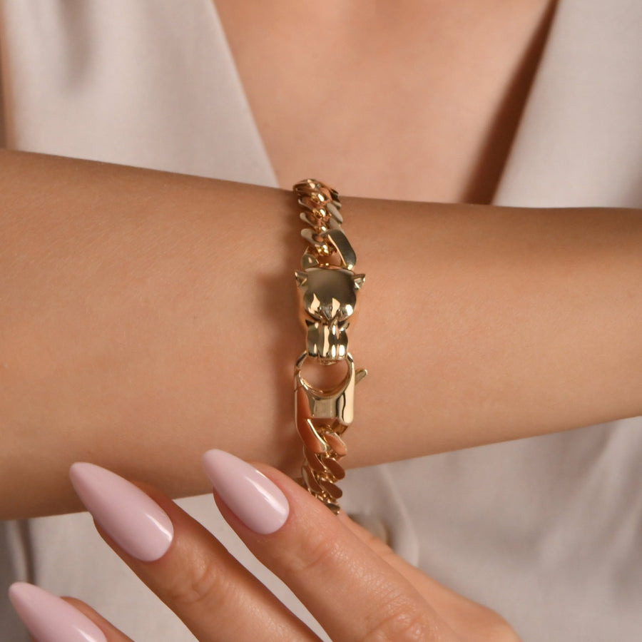 14ct Yellow Gold Panther Head Cuban Link Bracelet - Kolié Fine Jewellery