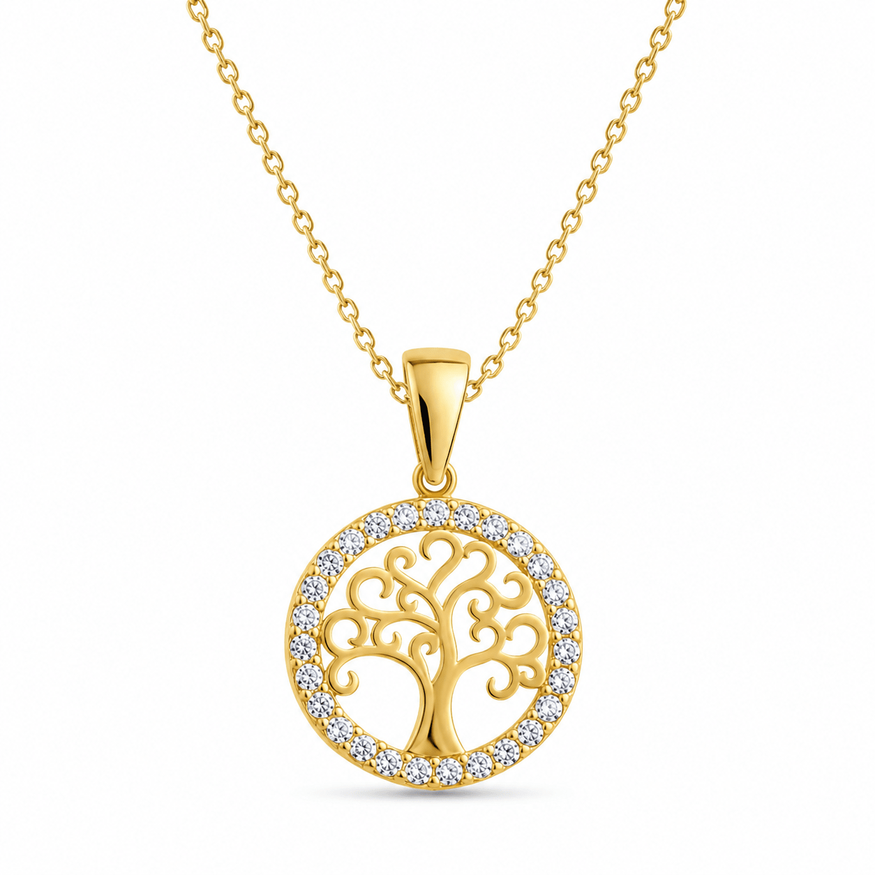 14ct Yellow Gold Small Tree of Life Pendant with Cubic Zirconia Halo - Pendant Only - Kolié Fine Jewellery