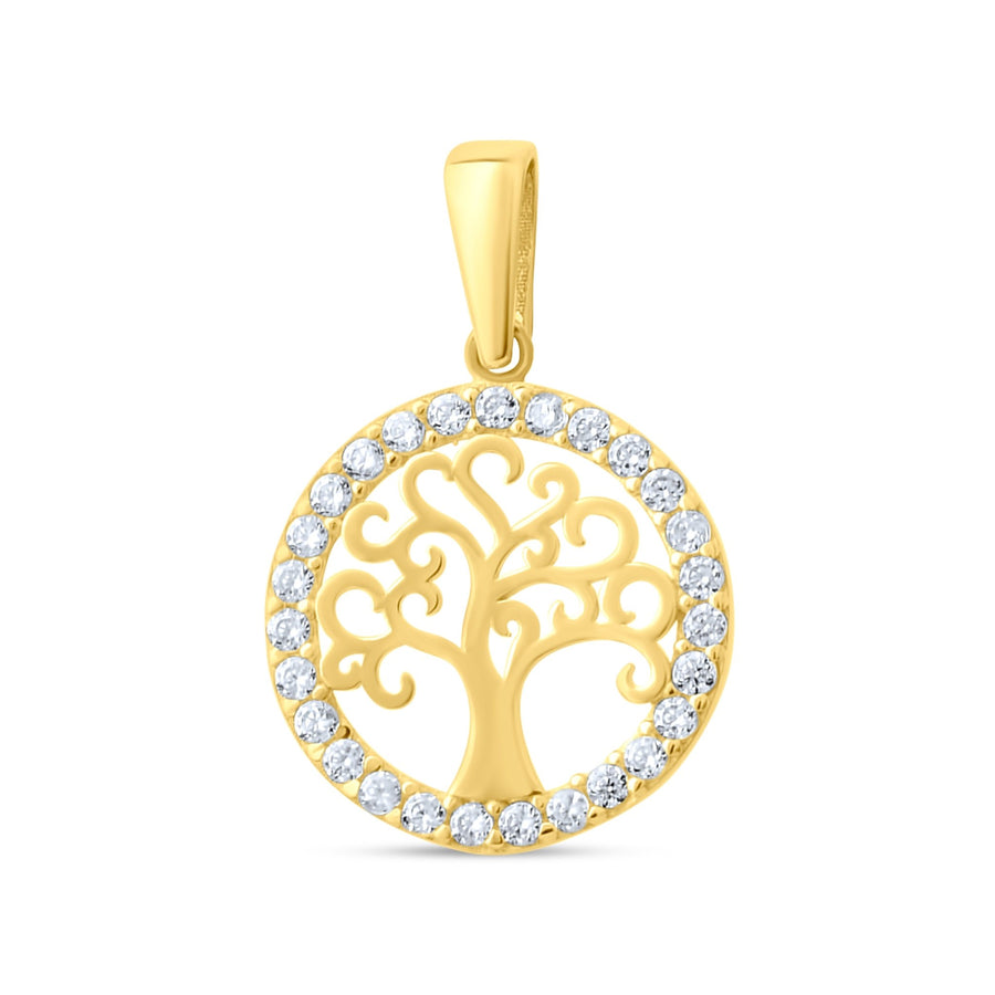14ct Yellow Gold Small Tree of Life Pendant with Cubic Zirconia Halo - Pendant Only - Kolié Fine Jewellery
