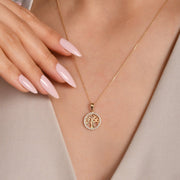 14ct Yellow Gold Small Tree of Life Pendant with Cubic Zirconia Halo - Pendant Only - Kolié Fine Jewellery