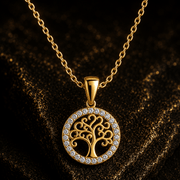 14ct Yellow Gold Small Tree of Life Pendant with Cubic Zirconia Halo - Pendant Only - Kolié Fine Jewellery