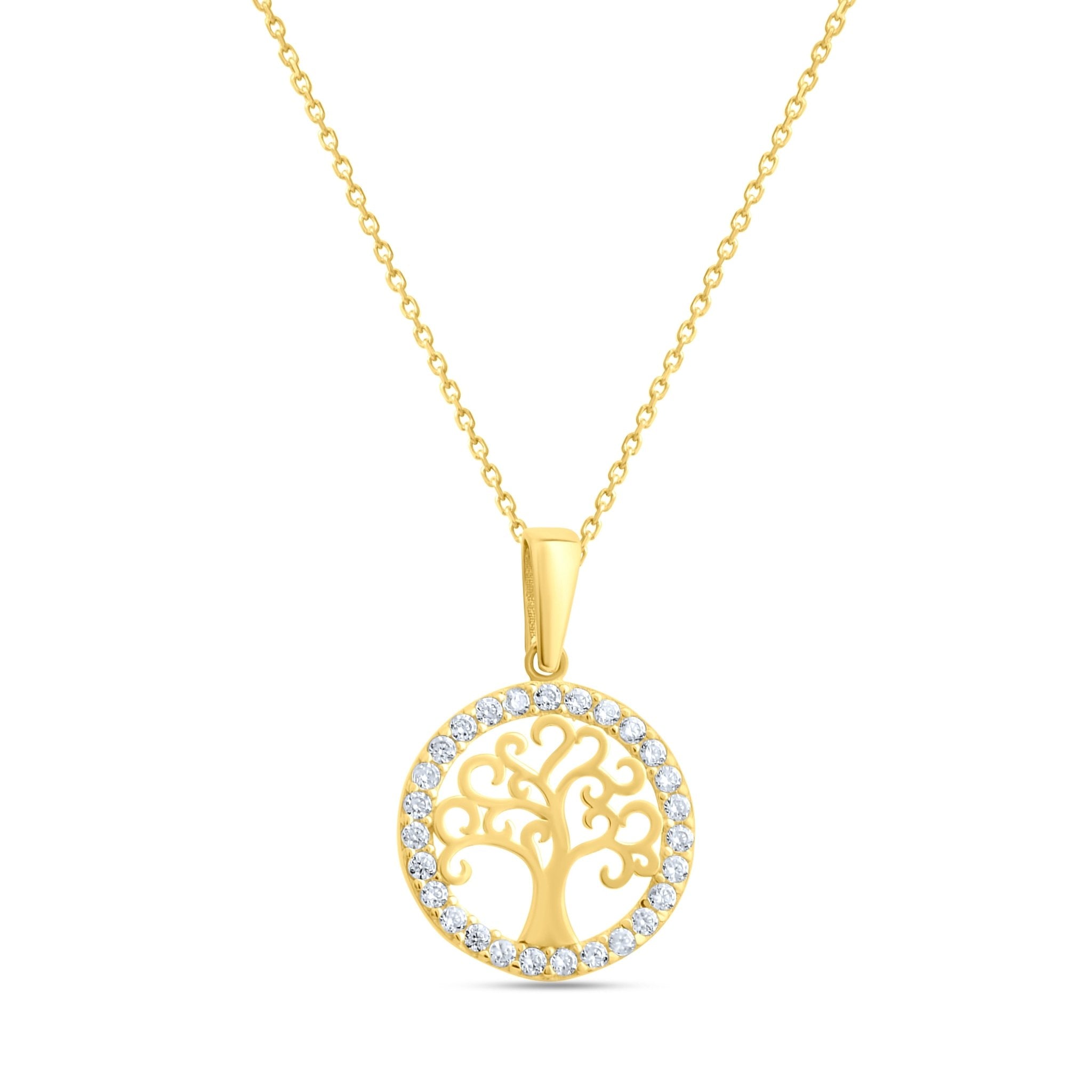 14ct Yellow Gold Small Tree of Life Pendant with Cubic Zirconia Halo - Pendant Only - Kolié Fine Jewellery
