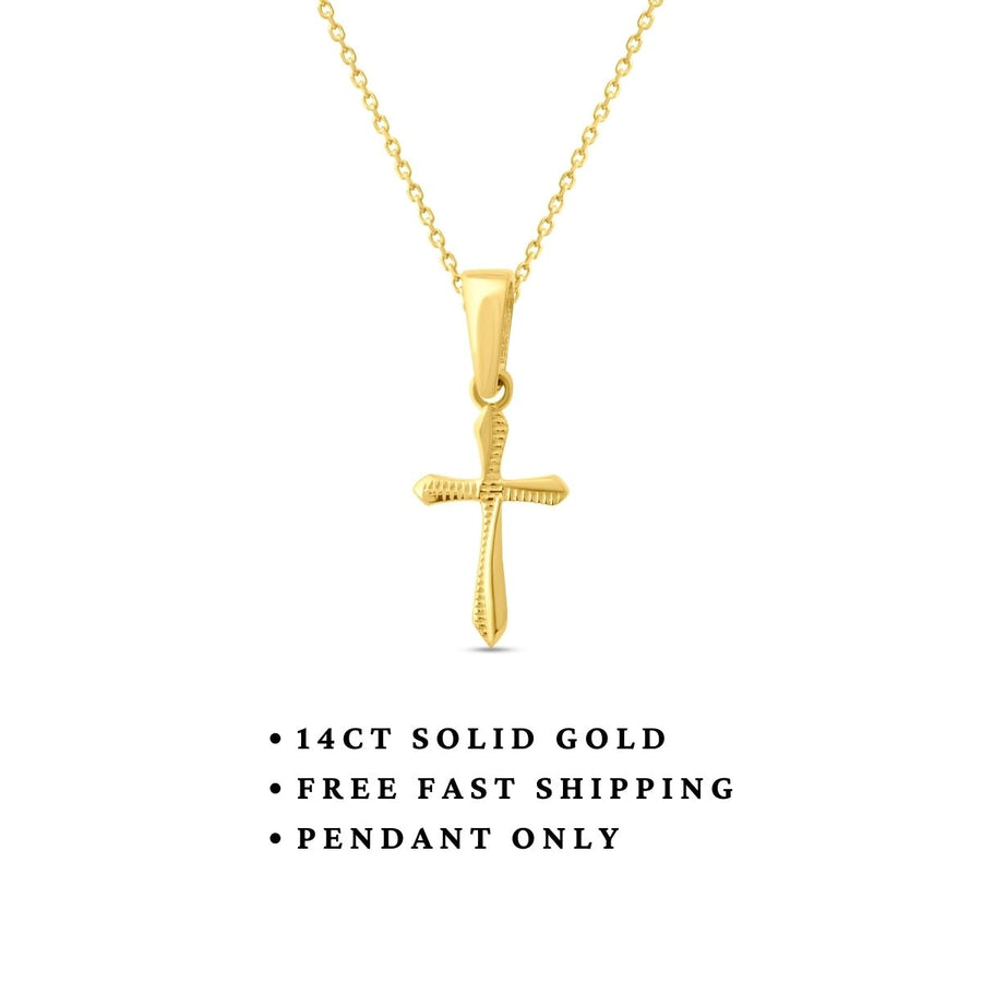 14ct Yellow Gold Tiny, Diamond Cut Cross Pendant - Pendant Only - Kolié Fine Jewellery