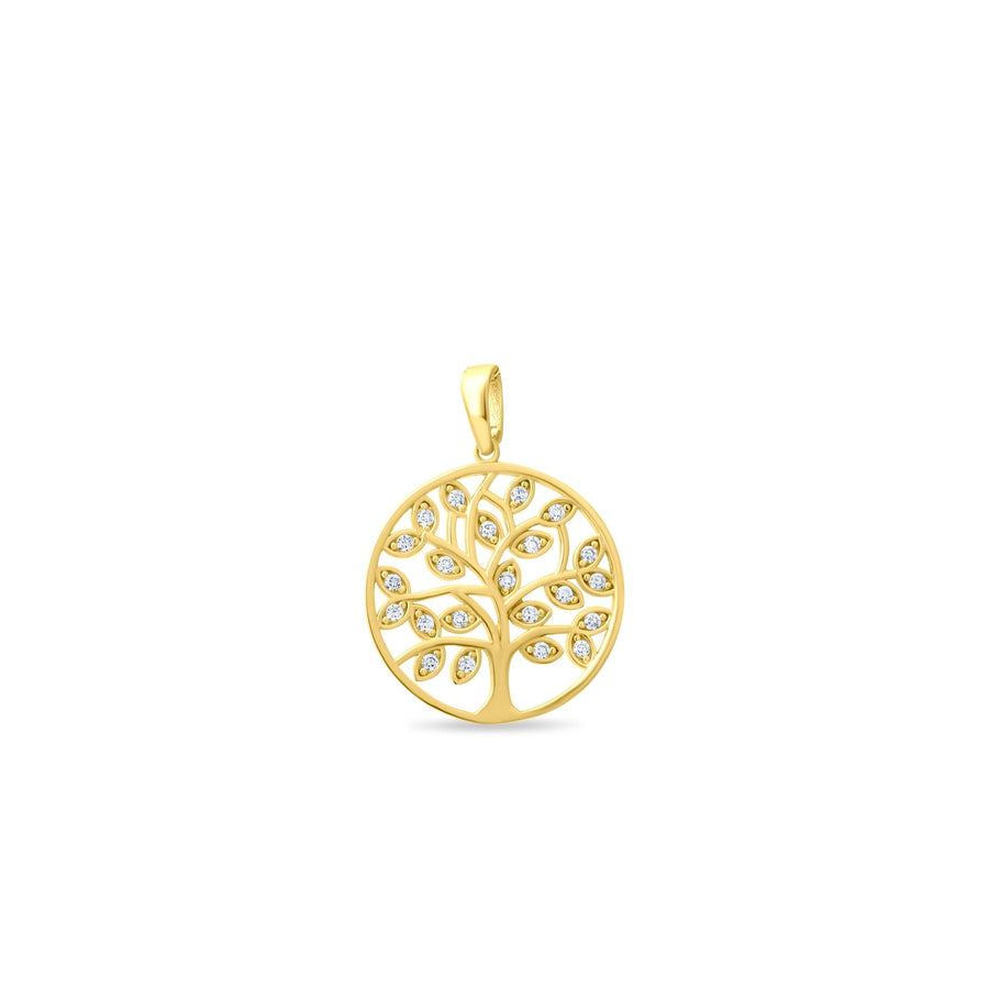 14ct Yellow Gold Tree of Life Pendant with Cubic Zirconia Leaves - Pendant Only - Kolié Fine Jewellery