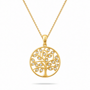 14ct Yellow Gold Tree of Life Pendant with Cubic Zirconia Leaves - Pendant Only - Kolié Fine Jewellery