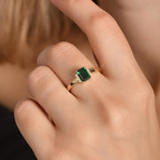 9ct Gold Emerald-Cut Gemstone Ring - Size P