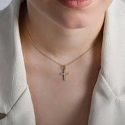 9ct Gold Cross Pendant Necklace with Cubic Zirconia, 42 cm Chain Included, Religious Jewellery for Women - Kolié