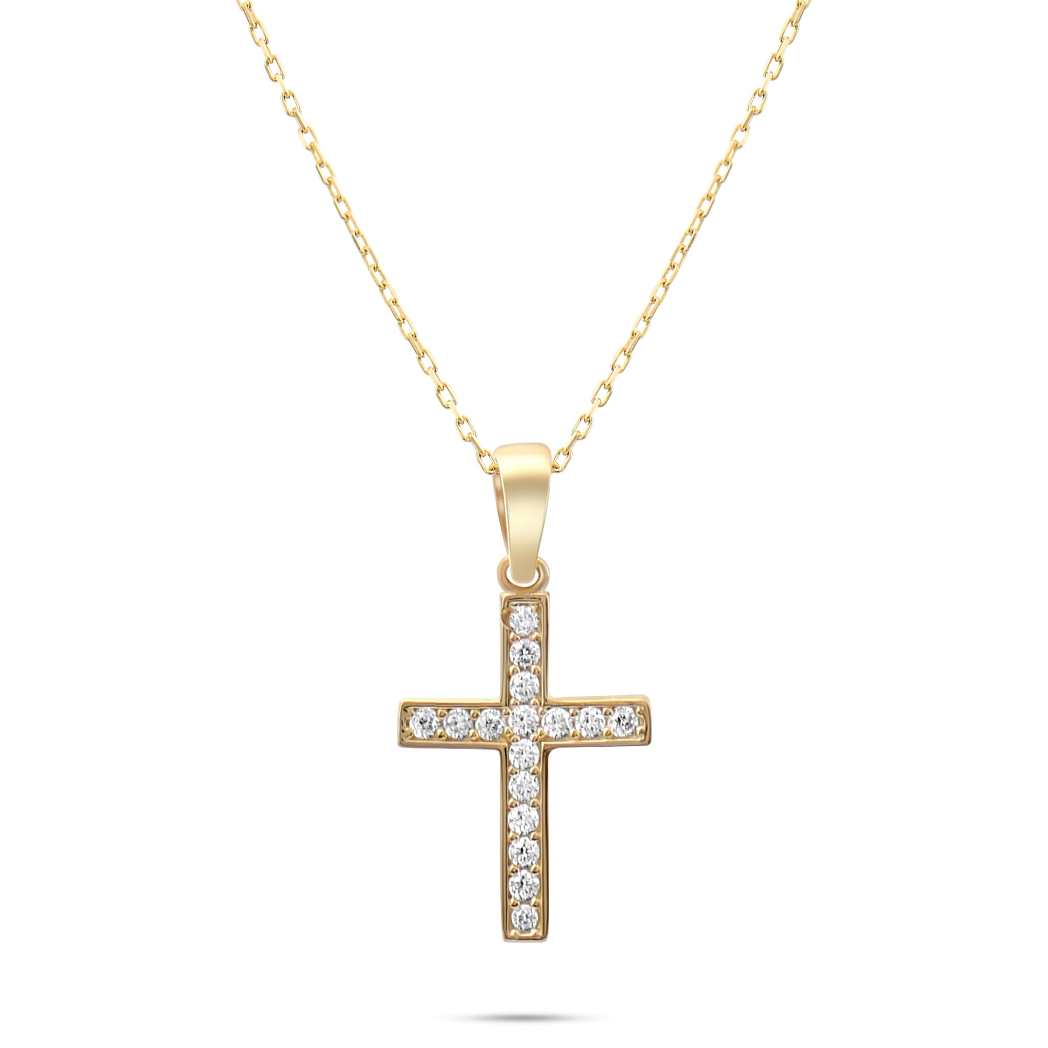 9ct Gold Cross Pendant Necklace with Cubic Zirconia, 42 cm Chain Included, Religious Jewellery for Women - Kolié