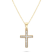 9ct Gold Cross Pendant Necklace with Cubic Zirconia, 42 cm Chain Included, Religious Jewellery for Women - Kolié