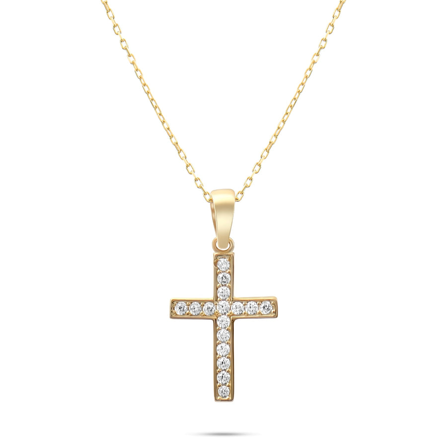 9ct Gold Cross Pendant Necklace with Cubic Zirconia, 42 cm Chain Included, Religious Jewellery for Women - Kolié