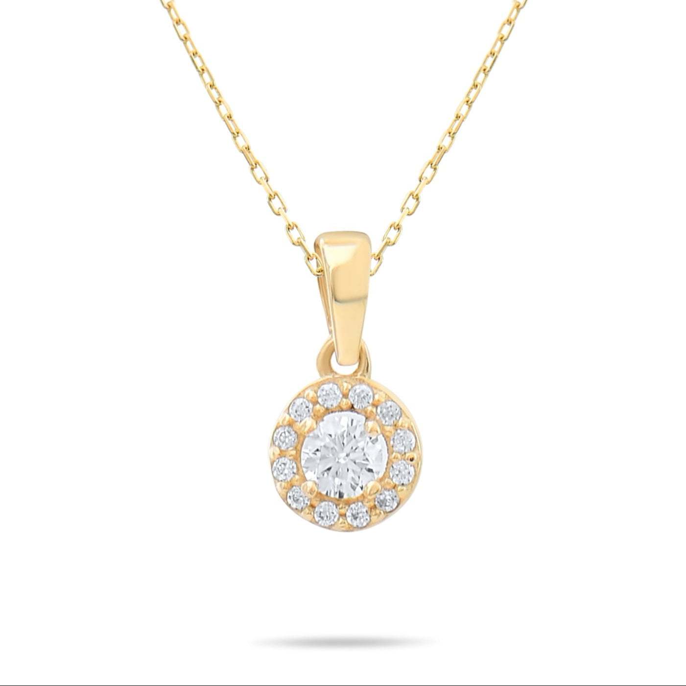 9ct Gold Cubic Zirconia Halo Pendant Necklace for Women | 42cm Chain | Dainty Gold Jewellery Gift - Kolié