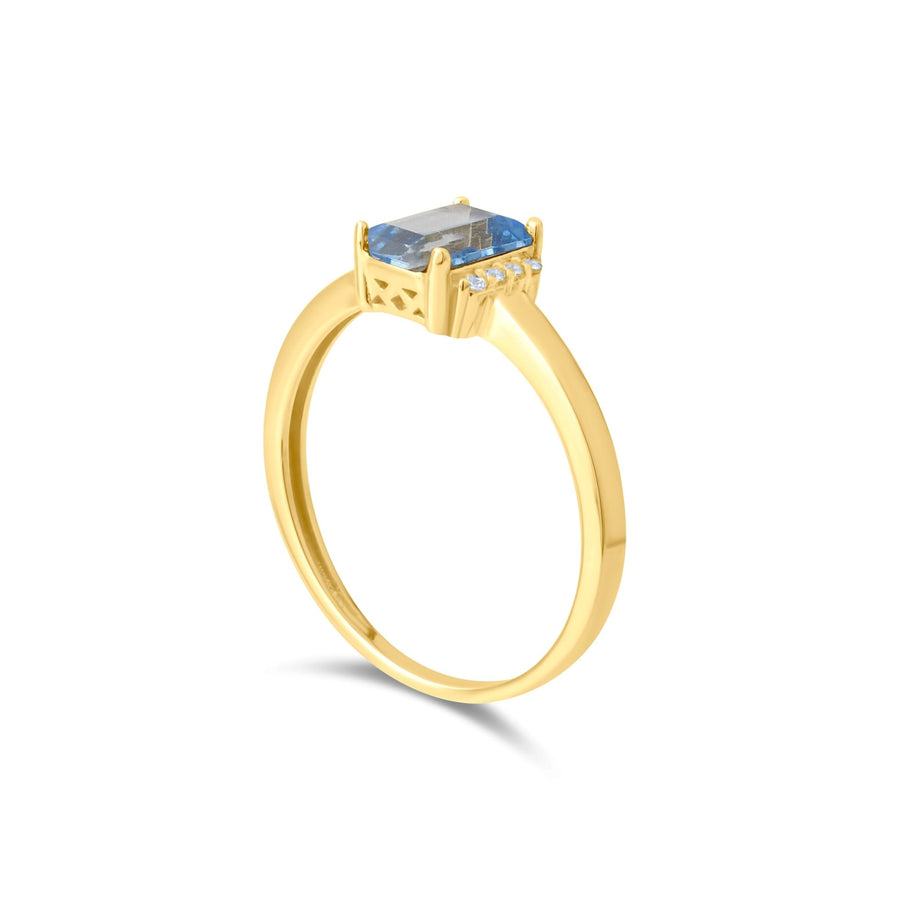 9ct Gold Emerald - Cut Gemstone Ring - Size P - Kolié Fine Jewellery