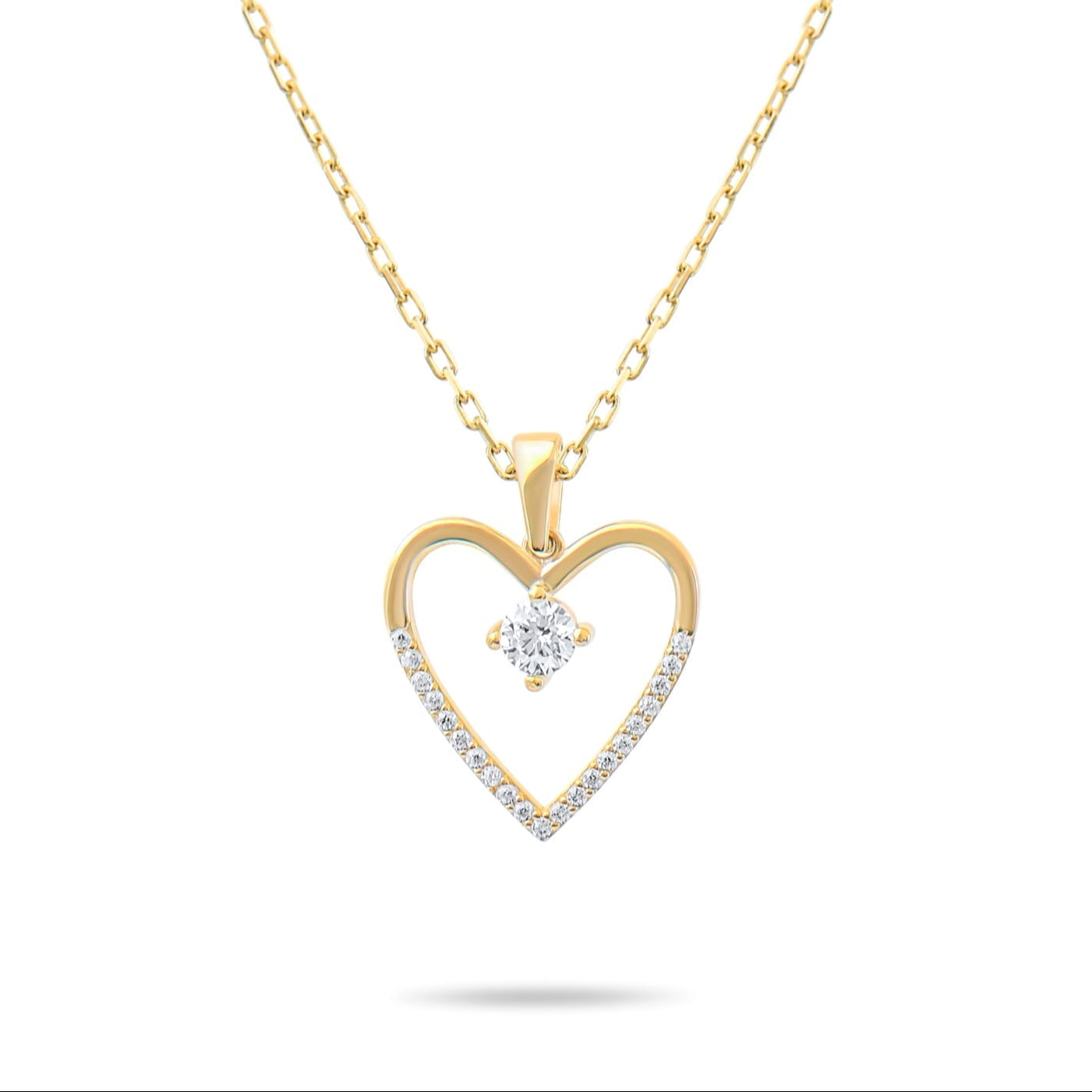 9ct Gold Heart Pendant Necklace with Cubic Zirconia, 42 cm Chain Included, Gift for Her - Kolié