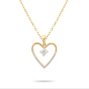 9ct Gold Heart Pendant Necklace with Cubic Zirconia, 42 cm Chain Included, Gift for Her - Kolié