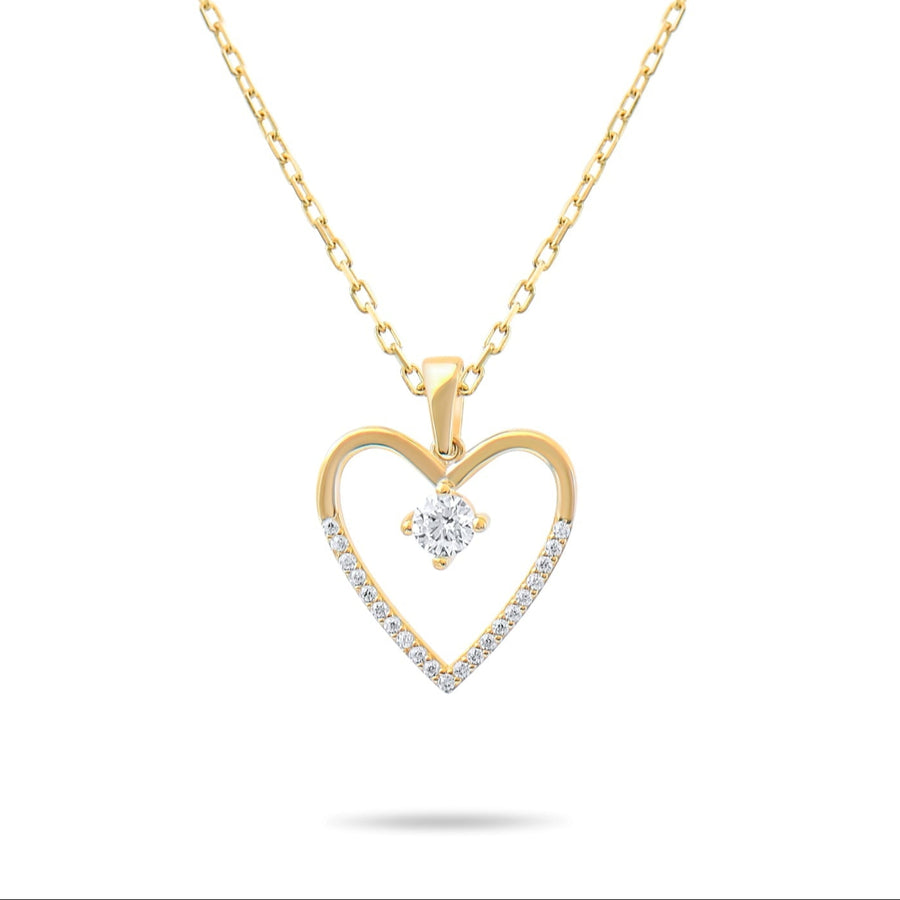 9ct Gold Heart Pendant Necklace with Cubic Zirconia, 42 cm Chain Included, Gift for Her - Kolié