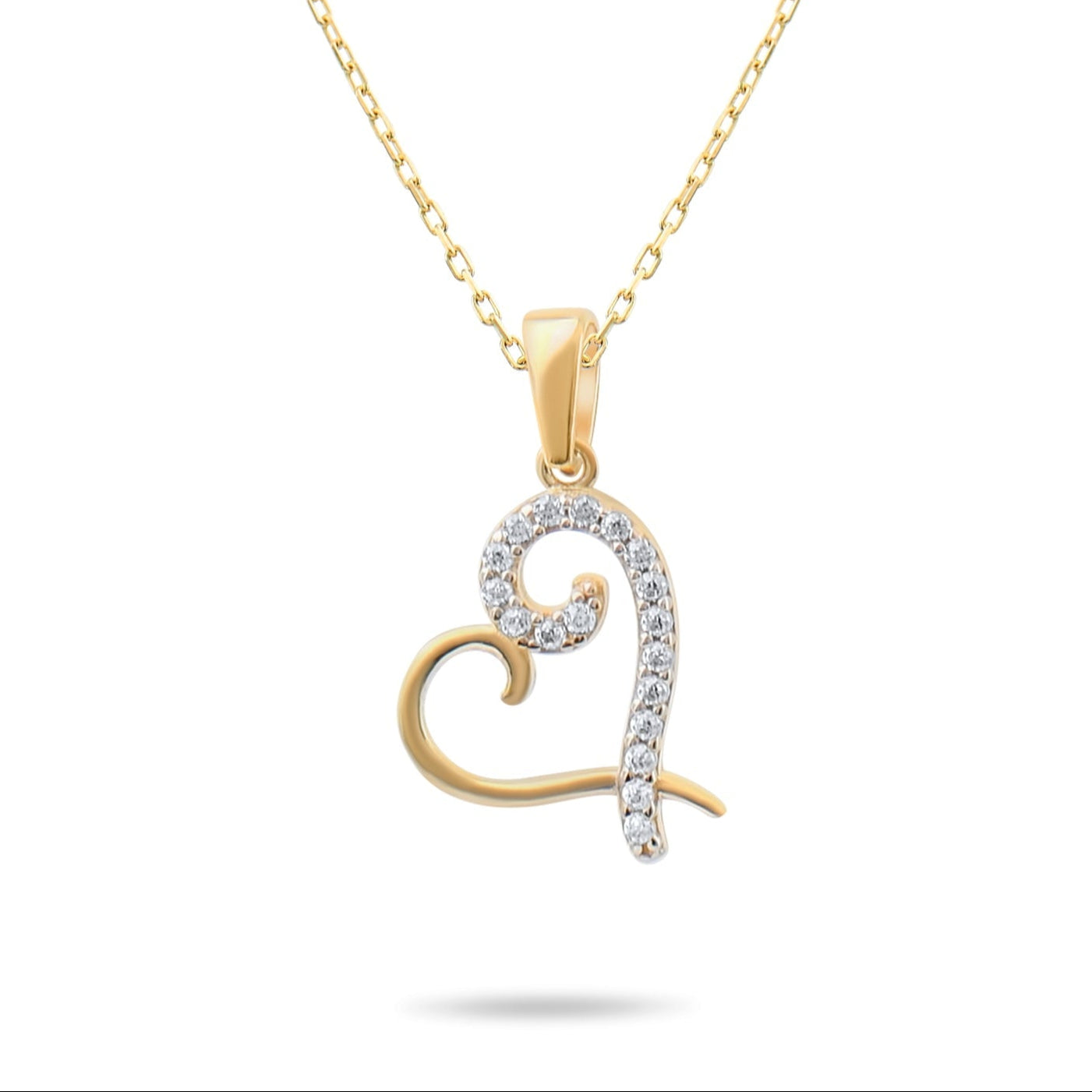 9ct Gold Heart Pendant Necklace with Cubic Zirconia - 42cm Chain Included - Elegant Gift for Women - Kolié