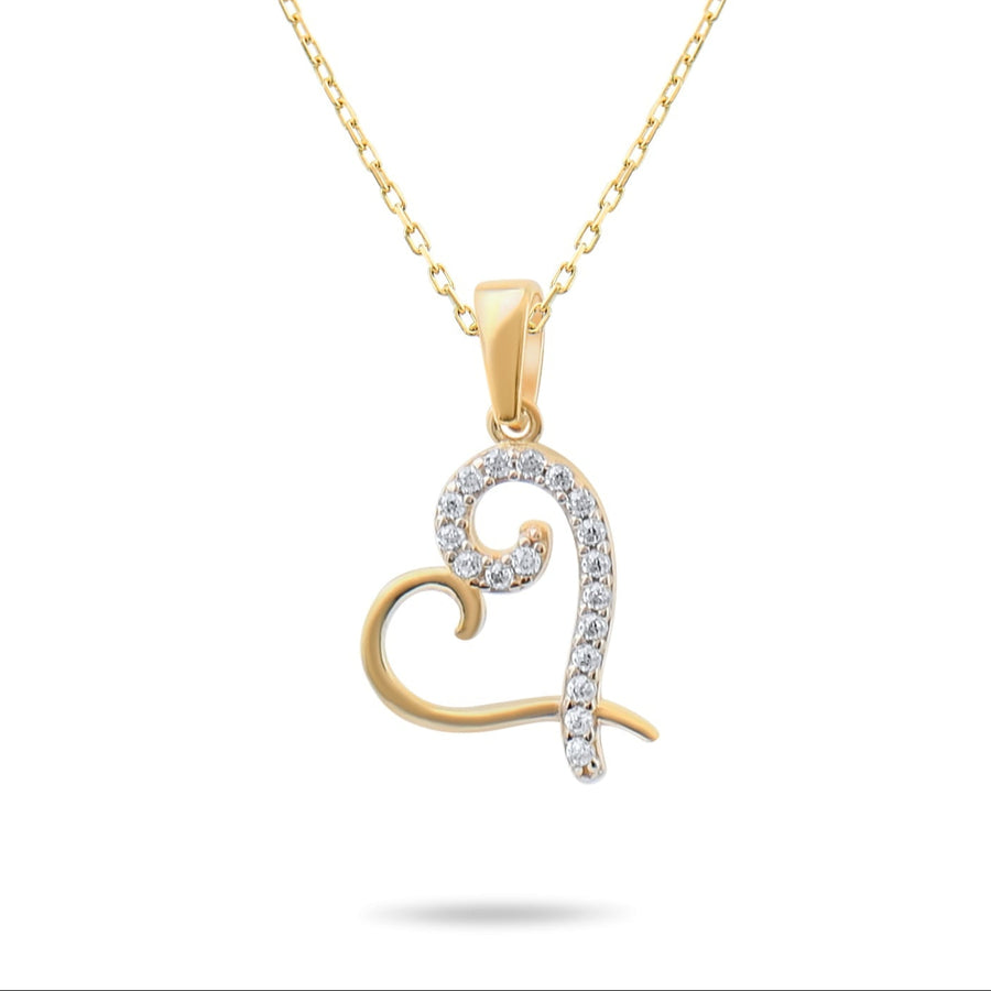 9ct Gold Heart Pendant Necklace with Cubic Zirconia - 42cm Chain Included - Elegant Gift for Women - Kolié