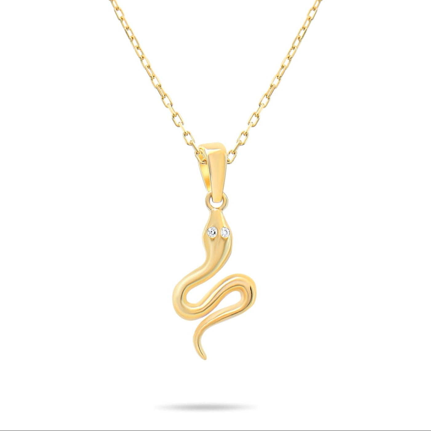 9ct Gold Snake Pendant Necklace with Zirconia | 42 cm Gold Cable Chain | Dainty Necklace for Women | Unique Gift for Her - Kolié