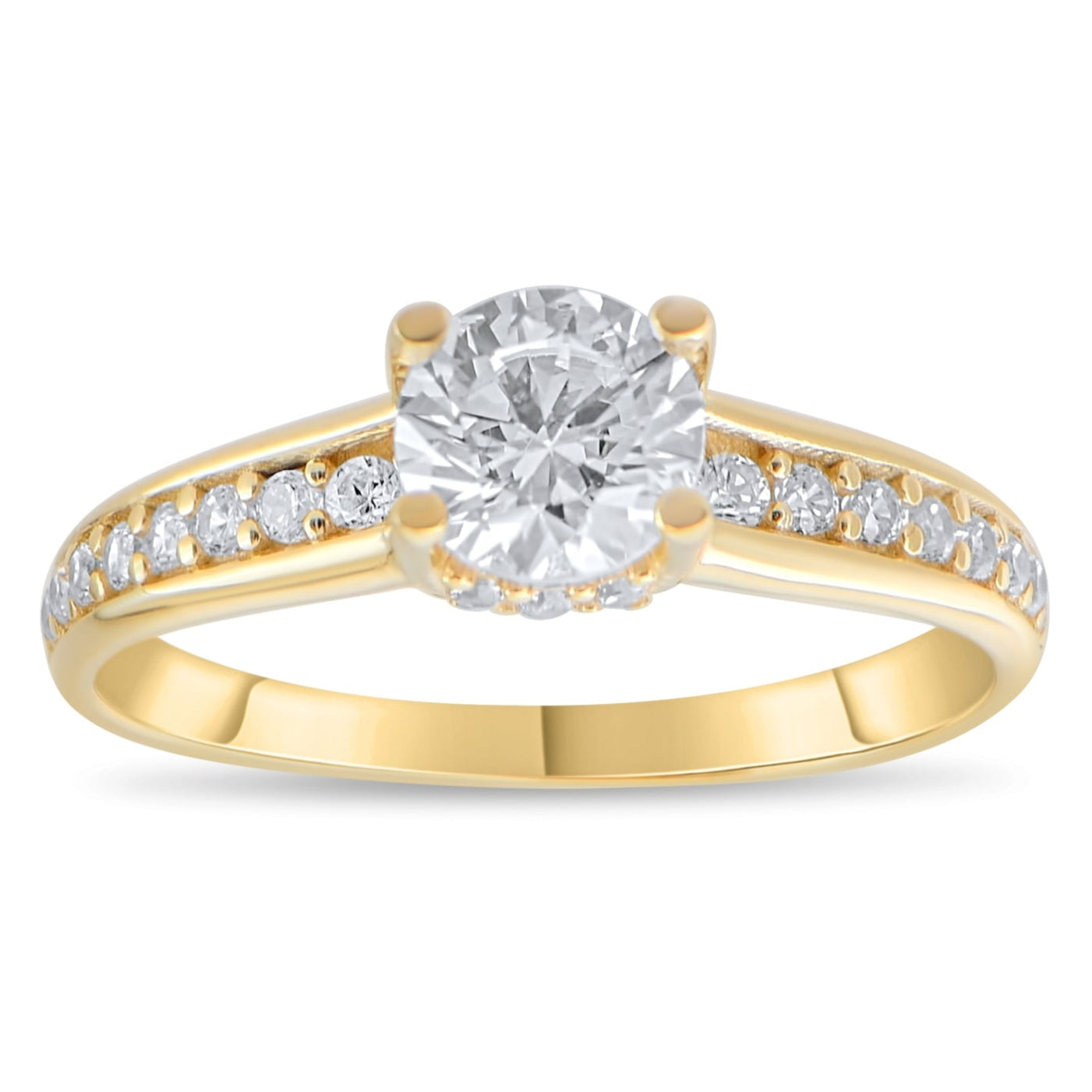 9ct Gold Solitaire and Pave Cubic Zirconia Ring - Luxurious Charm - Kolié