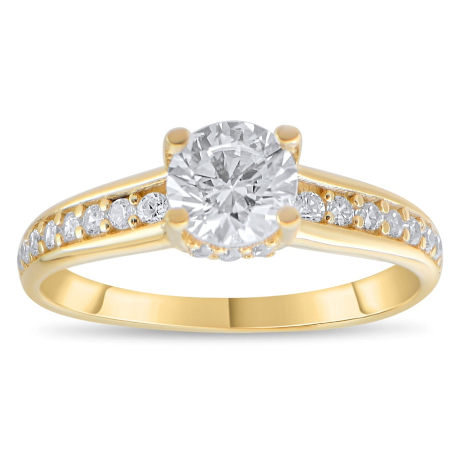9ct Gold Solitaire and Pave Cubic Zirconia Ring - Luxurious Charm - Kolié