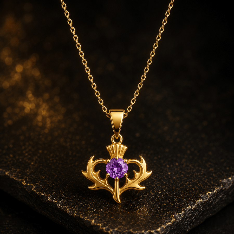 9ct Gold Thistle Pendant with Cubic Zirconia – Fine Scottish Jewellery - Kolié Fine Jewellery