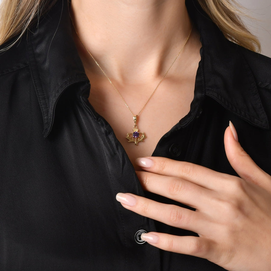 9ct Gold Thistle Pendant with Cubic Zirconia – Fine Scottish Jewellery - Kolié
