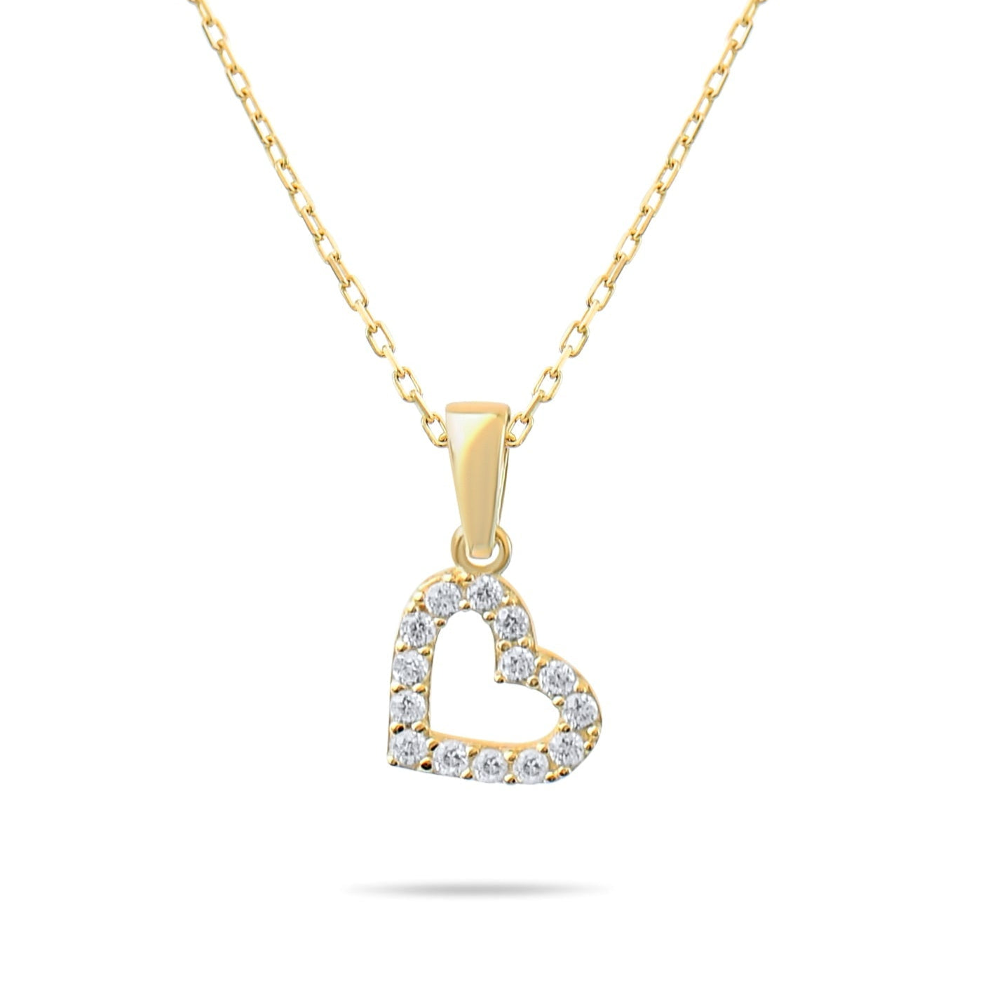 9ct Gold Tiny Open Heart Necklace with Cubic Zirconia | Delicate 42cm Chain | Elegant Gift for Women - Kolié
