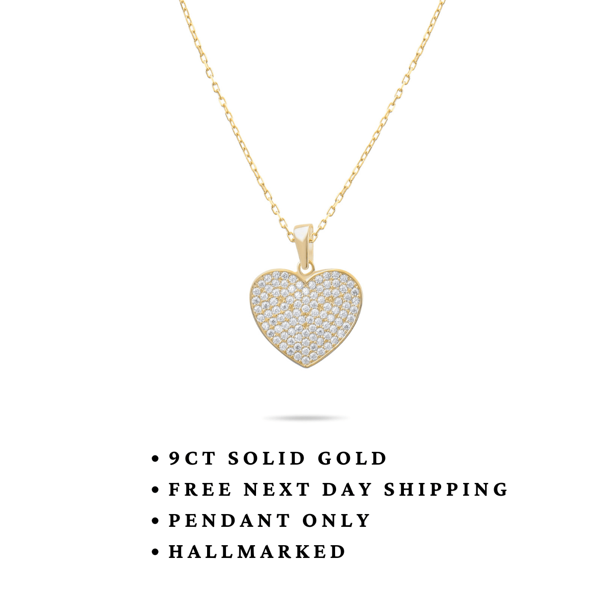 9ct Solid Gold Heart Pendant - Pendant Only - Kolié Fine Jewellery