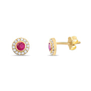 9ct Yellow Gold Earrings with Ruby CZ - Radiant Allure - Kolié