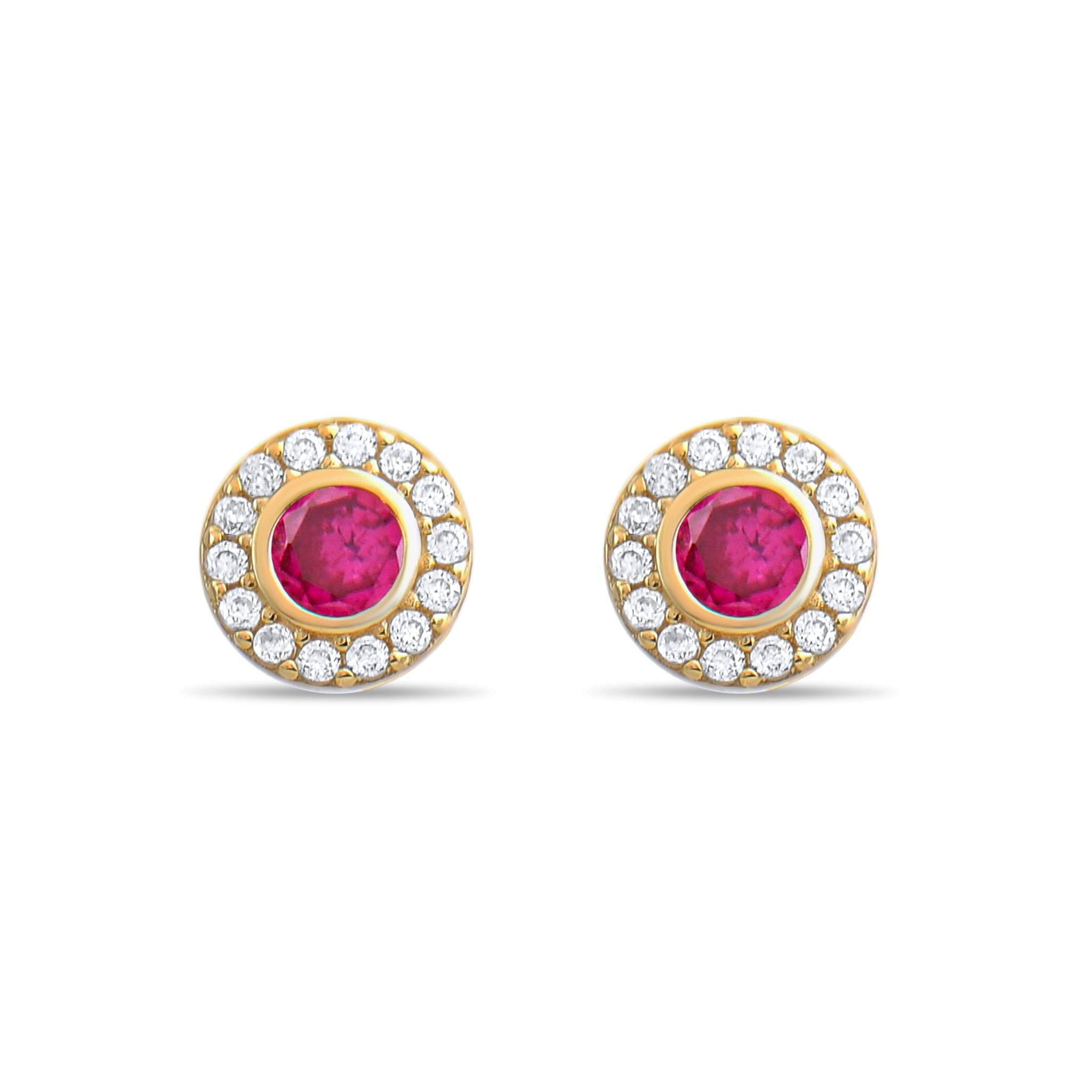 9ct Yellow Gold Earrings with Ruby CZ - Radiant Allure - Kolié