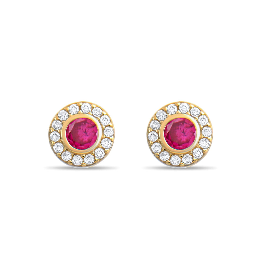 9ct Yellow Gold Earrings with Ruby CZ - Radiant Allure - Kolié