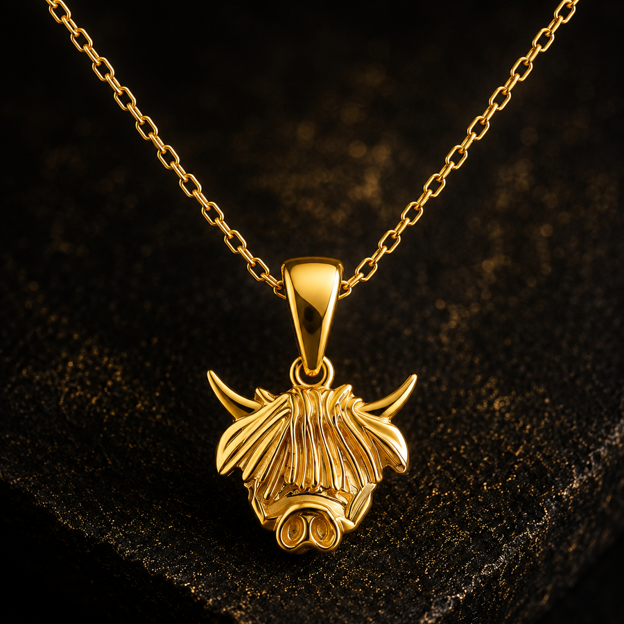 9ct Gold Highland Cow Pendant – Scottish Jewellery - Pendant Only