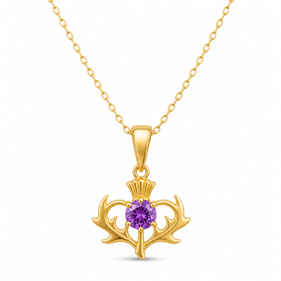 Thistle Pendant with Purple Cubic Zirconia – Scottish Jewellery | Kolié