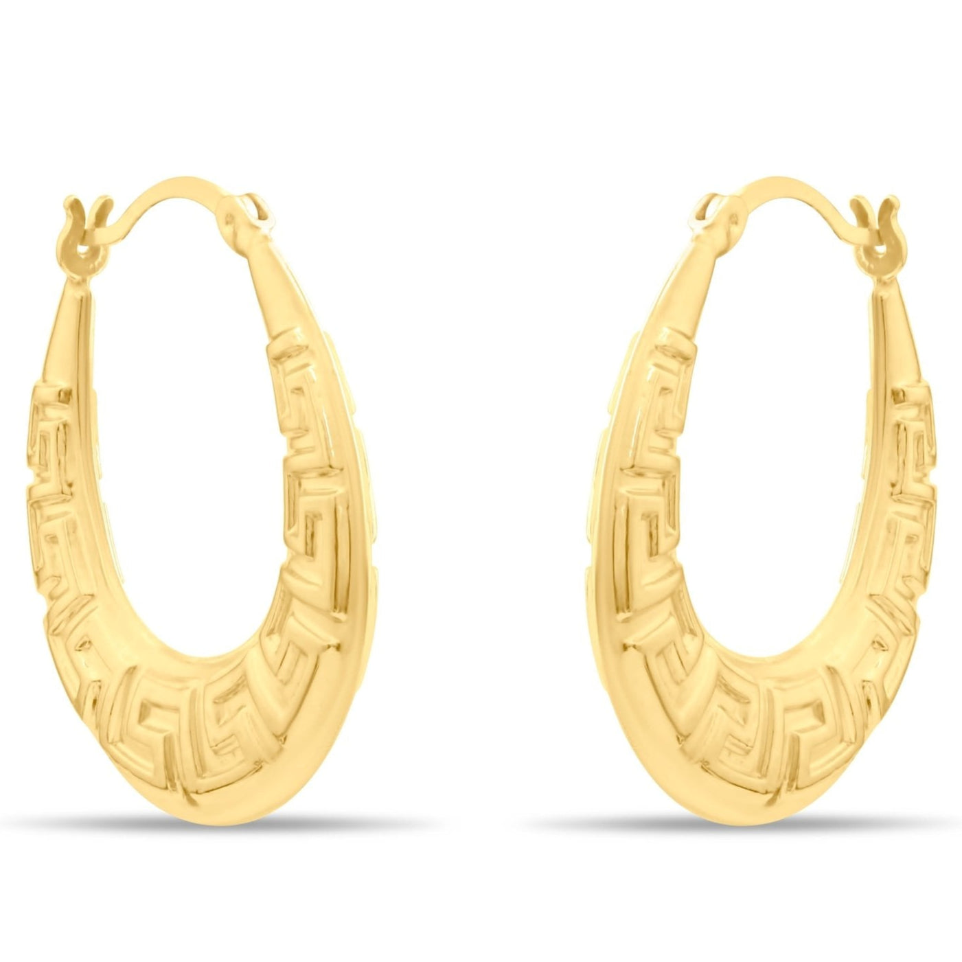 Kolié 9ct Solid Gold Greek Key Embossed Hoop Earrings - Kolié