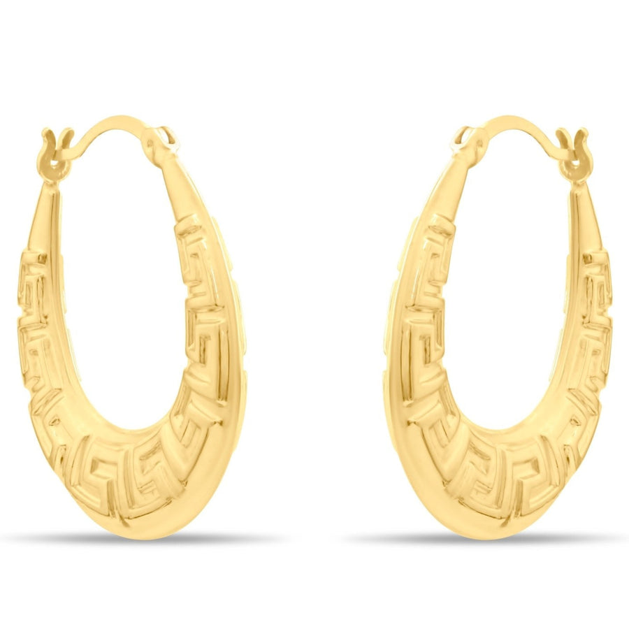 Kolié 9ct Solid Gold Greek Key Embossed Hoop Earrings - Kolié