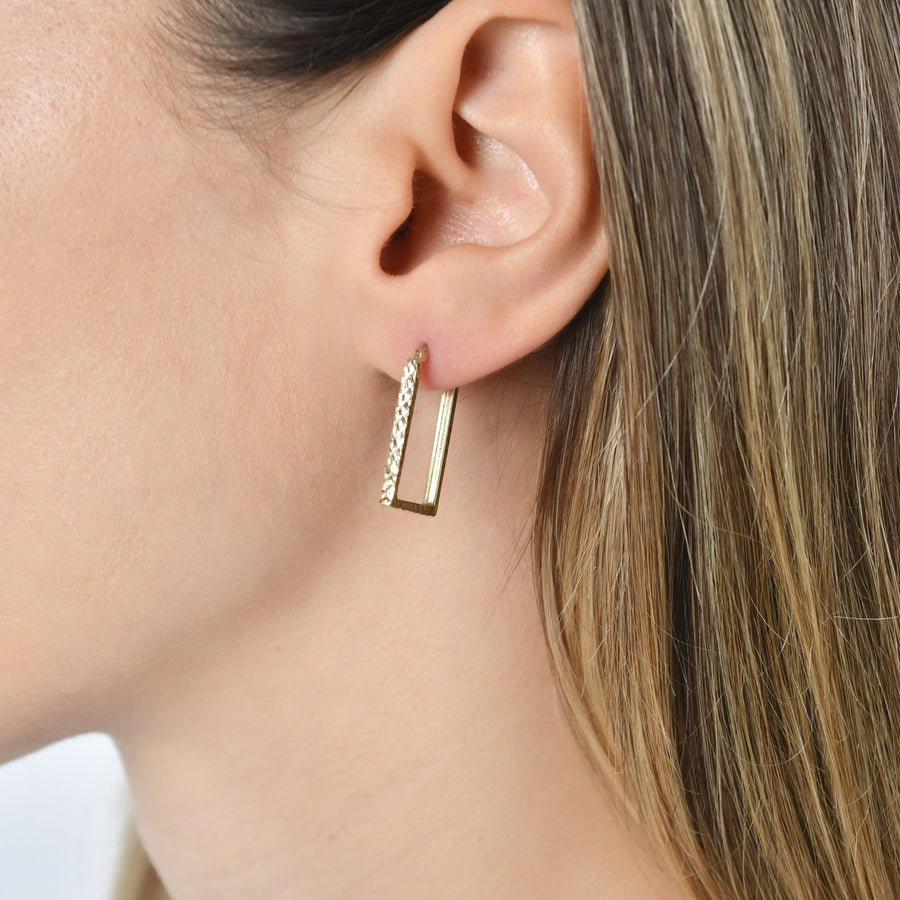 Kolié 9ct Solid Gold Textured Square Hoop Earrings - Kolié