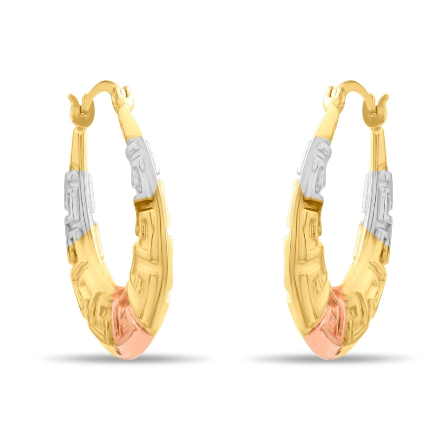 Kolié 9ct Tri - Colour Gold Greek Key Hoop Earrings - Kolié