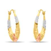 Kolié 9ct Tri - Colour Gold Greek Key Hoop Earrings - Kolié