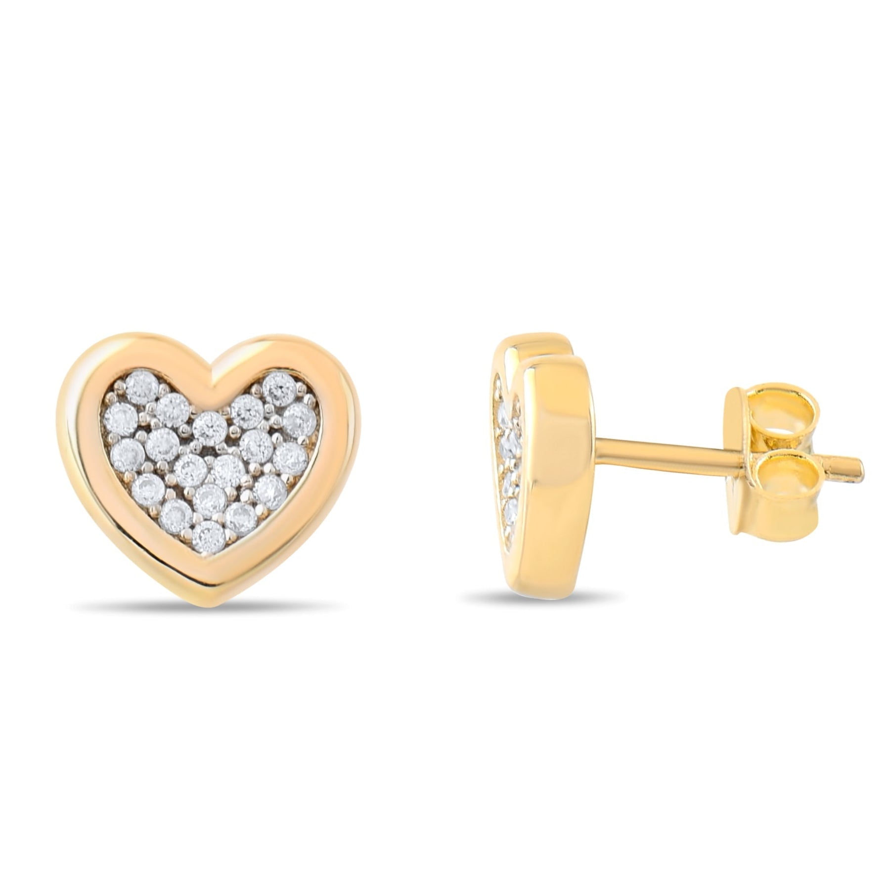 Kolié 9ct Yellow Gold Heart Earrings with Zirconia - A Sparkling Embrace of Elegance - Kolié