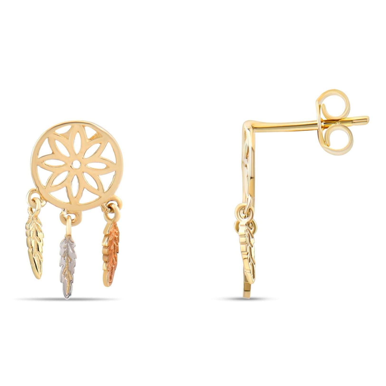 Kolié Dreamcatcher - 9ct Yellow Gold Earrings with Feather Charms - Kolié Fine Jewellery