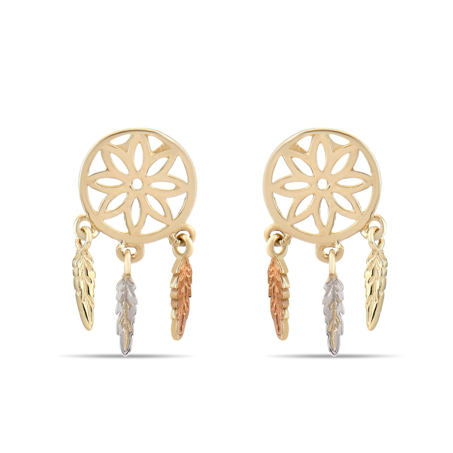Kolié Dreamcatcher - 9ct Yellow Gold Earrings with Feather Charms - Kolié Fine Jewellery